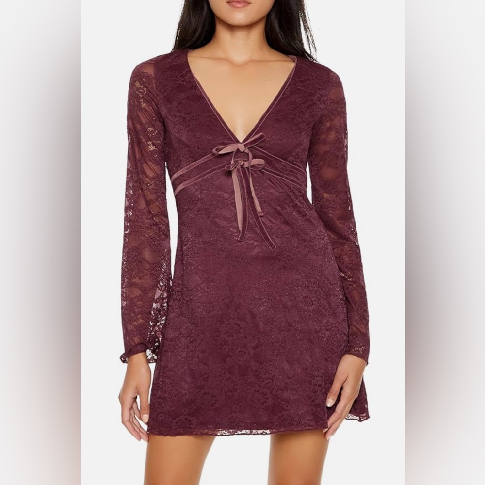 Forever 21 Merlot Lace Bow Mini Dress - Size L